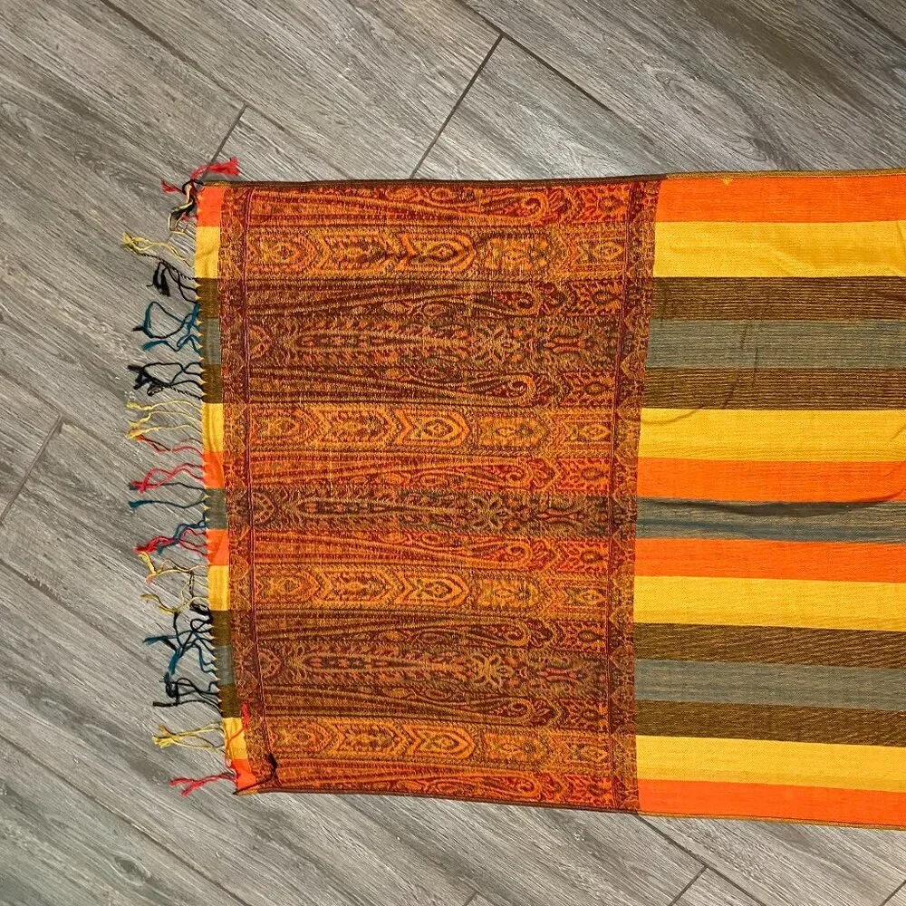 Fall Tone Striped Oversized Pashmina Scarf